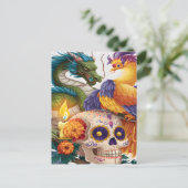 Draak, feniks en schedel dag van de doden briefkaart (Staand voorkant)