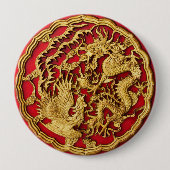 Draak Feniks Rood Goud Chinees Trouwgeschenk Ronde Button 4,0 Cm (Voorkant)