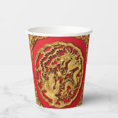 Draak Feniks Rood Goud Chinese Trouwdag Papieren Bekers (Achterkant)