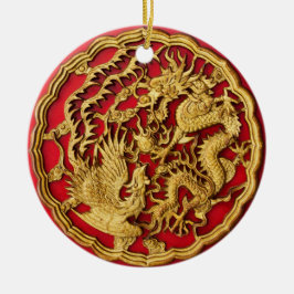 Draak Fenix Rood Goud Chinees Huwelijksgeschenk Keramisch Ornament