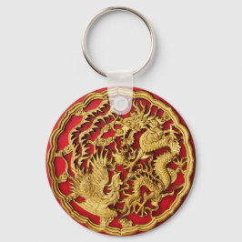 Draak Fenix Rood Goud Chinees Huwelijksgeschenk Sleutelhanger