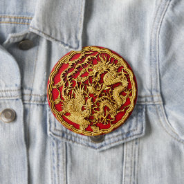 Draak Fenix Rood Goud Chinees Trouwgeschenk Ronde Button 4,0 Cm
