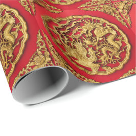 Draak Fenix Rood Goud Chinese Huwelijk Cadeaupapier