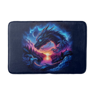 Draak gesilhouet tegen een levendige zonsondergang badmat