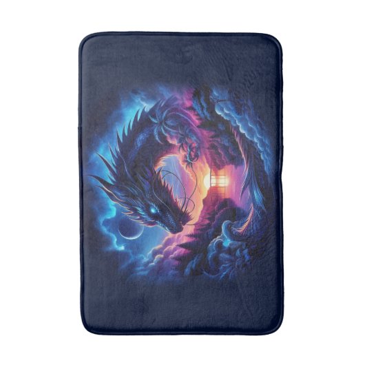 Draak gesilhouet tegen een levendige zonsondergang badmat (Voorkant Verticaal)