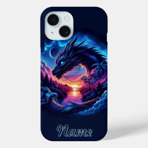 Draak gesilhouet tegen een levendige zonsondergang iPhone 15 case