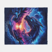 Draak gesilhouet tegen een levendige zonsondergang fleece deken (Voorkant (Horizontaal))