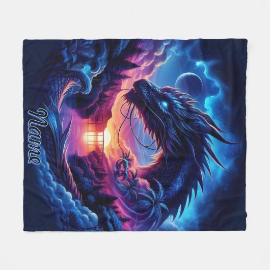 Draak gesilhouet tegen een levendige zonsondergang fleece deken (Voorkant (Horizontaal))