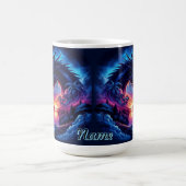 Draak gesilhouet tegen een levendige zonsondergang koffiemok (Center)