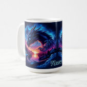 Draak gesilhouet tegen een levendige zonsondergang koffiemok (Voorkant links)