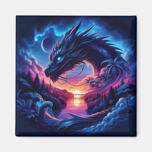 Draak gesilhouet tegen een levendige zonsondergang magneet (Voorkant)