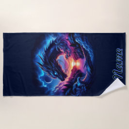 Draak gesilhouet tegen een levendige zonsondergang strandlaken