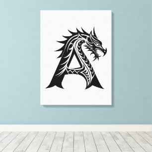 Draak gestileerde letter A, Drakalphabet, Monogram Canvas Afdruk