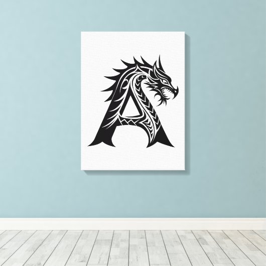 Draak gestileerde letter A, Drakalphabet, Monogram Canvas Afdruk (Insitu (Houten vloer))