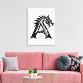 Draak gestileerde letter A, Drakalphabet, Monogram Canvas Afdruk (Insitu (Woonkamer))