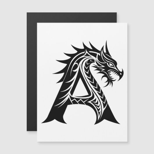 Draak gestileerde letter A, Drakalphabet, Monogram Magnetische Uitnodiging (Voorkant / Achterkant)