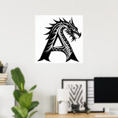 Draak gestileerde letter A, Drakalphabet, Monogram Poster (Thuiskantoor)