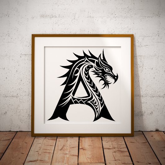 Draak gestileerde letter A, Drakalphabet, Monogram Poster