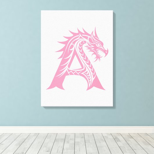 Draak gestileerde letter A, drakenalfabet, monogra Canvas Afdruk (Insitu (Houten vloer))