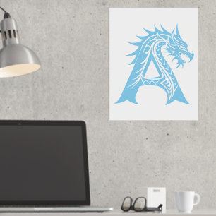 Draak gestileerde letter A, drakenalfabet, monogra Folie Afdrukken