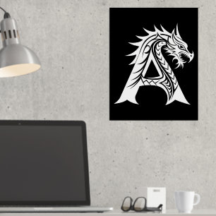 Draak gestileerde letter A, drakenalfabet, monogra Folie Afdrukken
