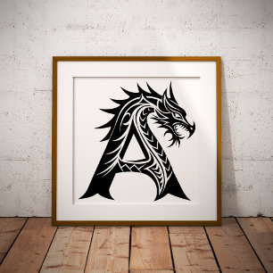 Draak gestileerde letter A, drakenalfabet, monogra Foto Afdruk