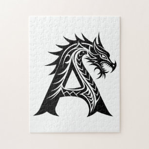 Draak gestileerde letter A, drakenalfabet, monogra Legpuzzel