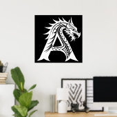 Draak gestileerde letter A, drakenalfabet, monogra Poster (Thuiskantoor)
