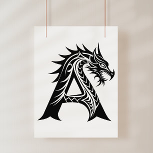 Draak gestileerde letter A, drakenalfabet, monogra Poster