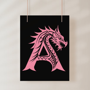 Draak gestileerde letter A, drakenalfabet, monogra Poster