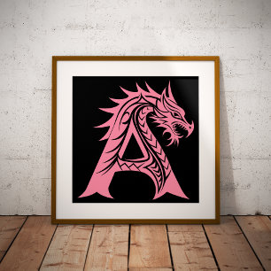 Draak gestileerde letter A, drakenalfabet, monogra Poster