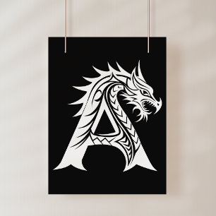 Draak gestileerde letter A, drakenalfabet, monogra Poster