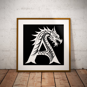 Draak gestileerde letter A, drakenalfabet, monogra Poster