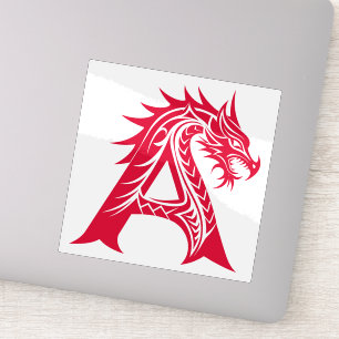 Draak gestileerde letter A, drakenalfabet, monogra Sticker