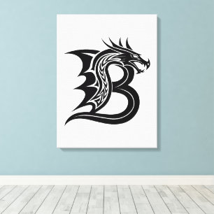 Draak gestileerde letter B, drakenalfabet, monogra Canvas Afdruk