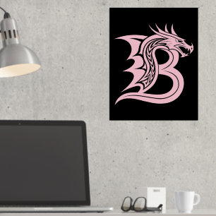 Draak gestileerde letter B, drakenalfabet, monogra Folie Afdrukken