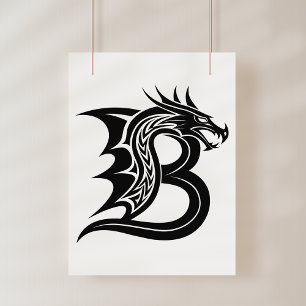 Draak gestileerde letter B, drakenalfabet, monogra Foto Afdruk