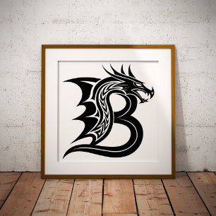 Draak gestileerde letter B, drakenalfabet, monogra Foto Afdruk