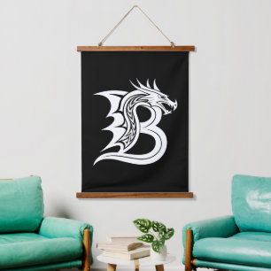Draak gestileerde letter B, drakenalfabet, monogra Hangend Wandkleed