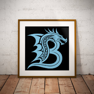 Draak gestileerde letter B, drakenalfabet, monogra Poster