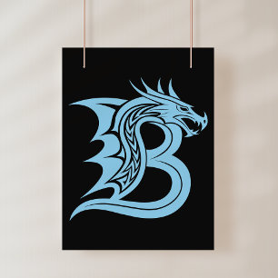 Draak gestileerde letter B, drakenalfabet, monogra Poster