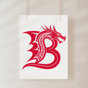 Draak gestileerde letter B, drakenalfabet, monogra Poster