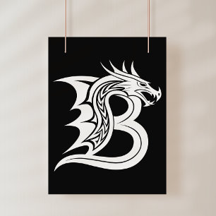 Draak gestileerde letter B, drakenalfabet, monogra Poster