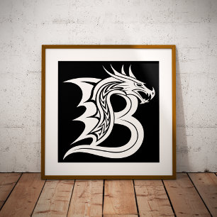Draak gestileerde letter B, drakenalfabet, monogra Poster