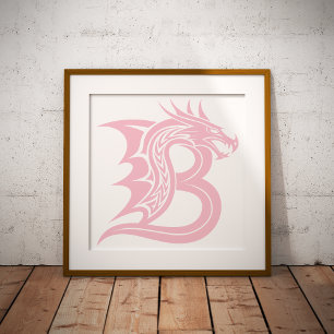 Draak gestileerde letter B, drakenalfabet, monogra Poster