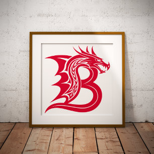 Draak gestileerde letter B, Drakonalfabet, Monogra Foto Afdruk
