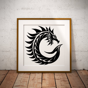 Draak gestileerde letter C, Drakalphabet, Monogram Foto Afdruk