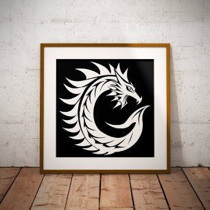 Draak gestileerde letter C, drakenalfabet, monogra Foto Afdruk