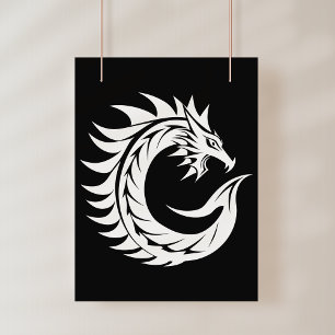Draak gestileerde letter C, drakenalfabet, monogra Poster
