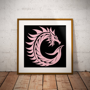 Draak gestileerde letter C, drakenalfabet, monogra Poster